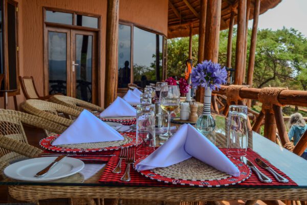 Elegant dining with scenic views Elegant dining on the veranda with scenic views