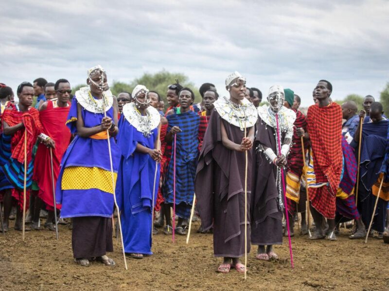 Group of maasai people in traditional attire
